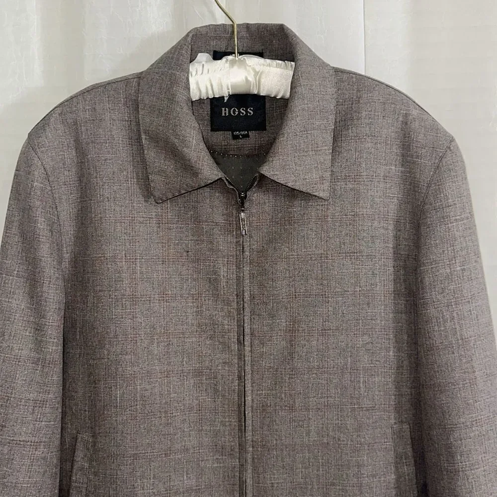 HGSS L Men’s Houndstooth Plaid Brown Full Zip Dress Wool Blend Jacket